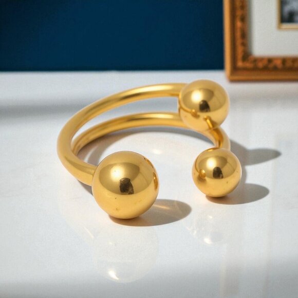 🆕️18K Gold Plated Adjustable Triple Beads Stainless Steel Statement Ring Sz 7 - Picture 13 of 13